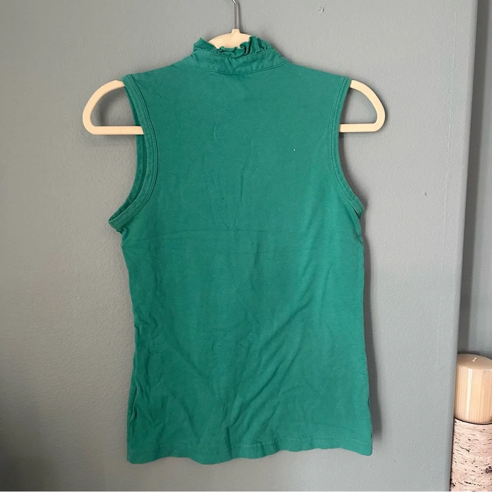TORY BURCH Sleeveless Ruffled Lidia Polo Gold Logo Button Tank small